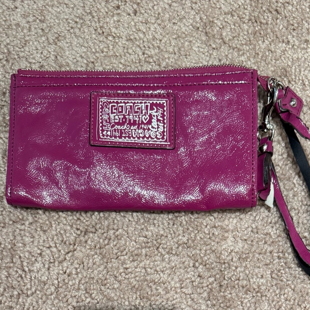 Coach Magenta Patent Leather Clutch Wristlet